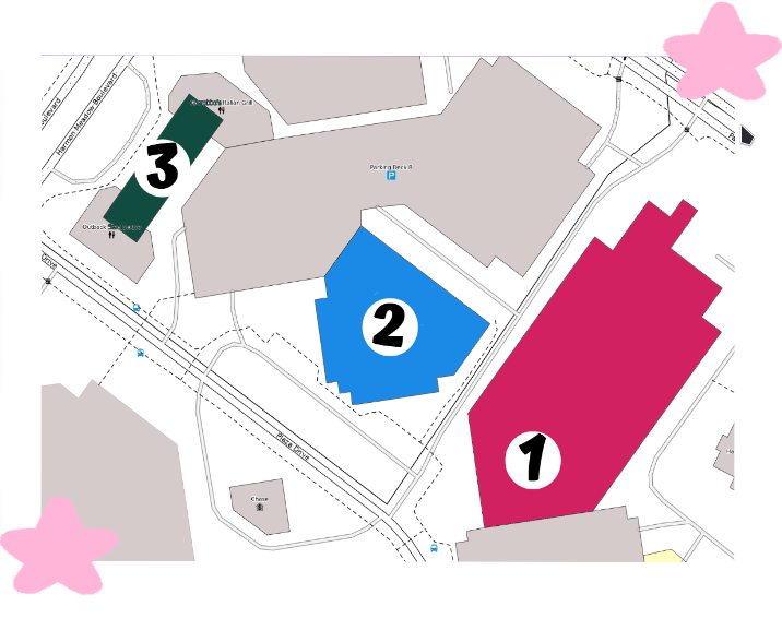 Outdoor map to find Harmony Suites and Courtyard by Marriott